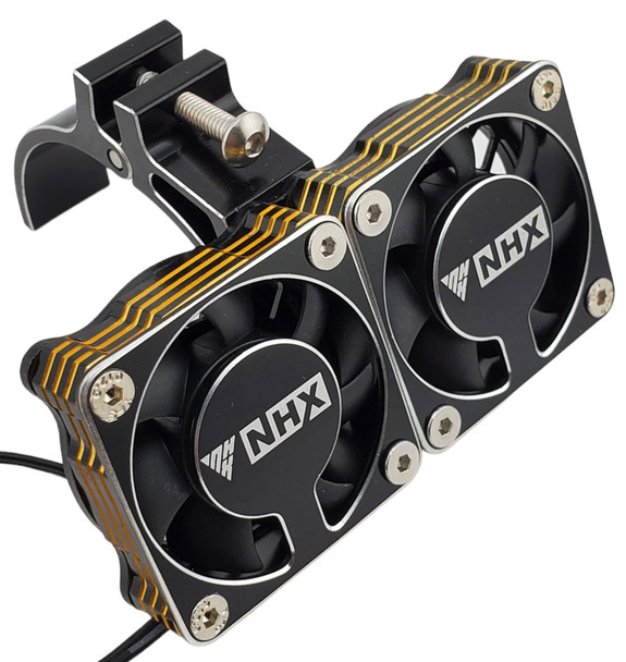 NHX RC 1/8 Twin Alum Cooling Fans w/Cover & Side Motor Mount for Castle 1721 / 1717 -Black