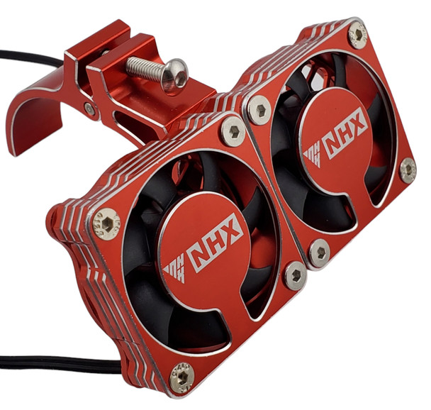 NHX RC 1/8 Twin Alum Cooling Fans w/Cover & Side Motor Mount for Castle 1721 / 1717 -Red