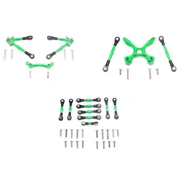 GPM Alum F&R Tie Rods w/Stabilizer for C Hub + Whole Car Tie Rods Green for 4-Tec 2.0/3.0