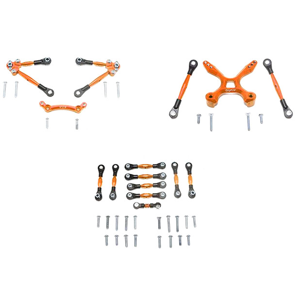 GPM Alum F&R Tie Rods w/Stabilizer for C Hub + Whole Car Tie Rods Orange for 4-Tec 2.0/3.0