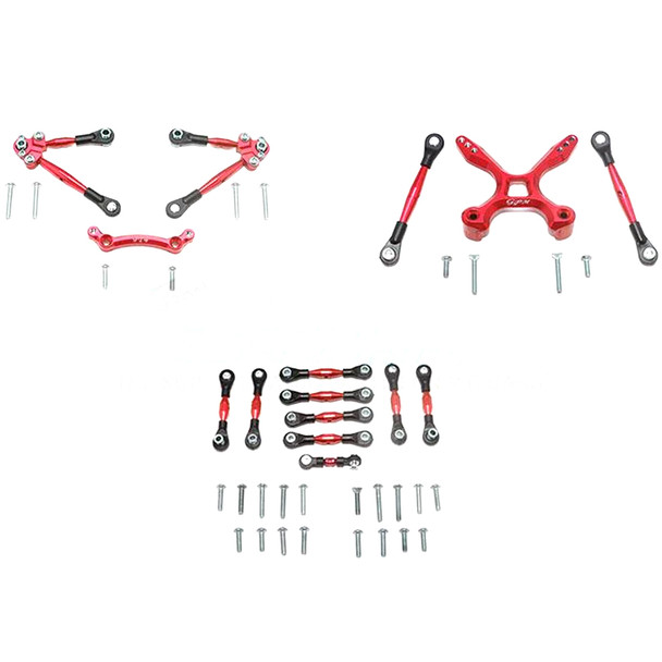 GPM Alum F&R Tie Rods w/Stabilizer for C Hub + Whole Car Tie Rods Red for 4-Tec 2.0/3.0