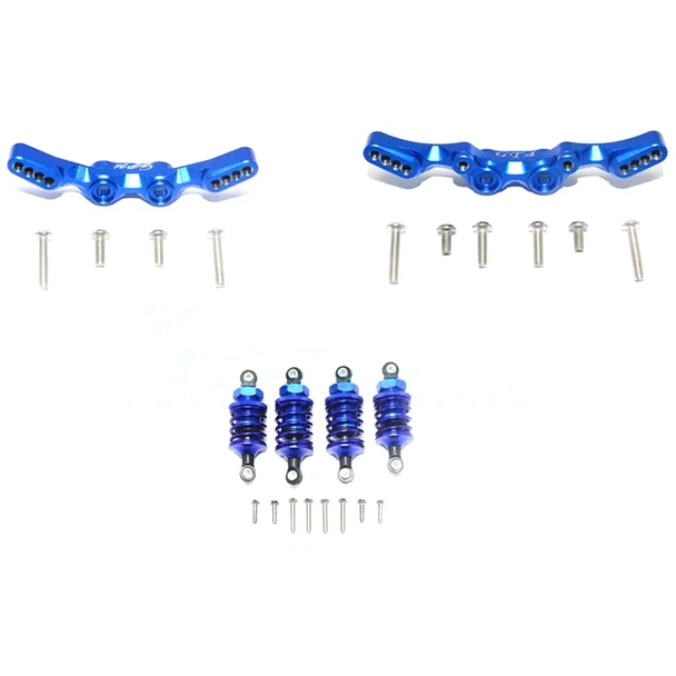 GPM Alum F/R Shock Towers + Fr 53mm + Rr 50mm Oil Filled Shock Blue for 4-Tec 2.0/3.0