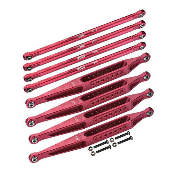 GPM Racing Aluminum 7075-T6 Upper & Lower Link Bar Set Red for 1/8 LMT