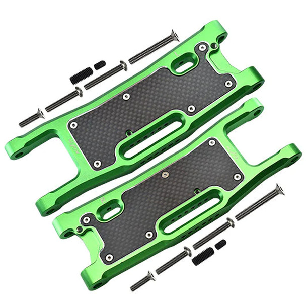 GPM Alum Rear Lower Arms Green + Carbon Fiber Dust-Proof Protection Plate for 1/8 Sledge