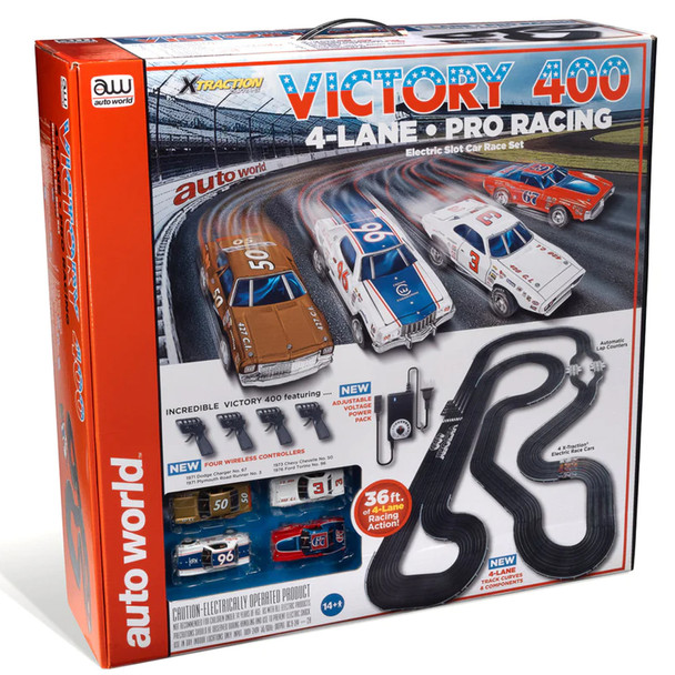 Auto World SRS345 36' Victory 400 4-Lane Slot Car Race Set HO Scale
