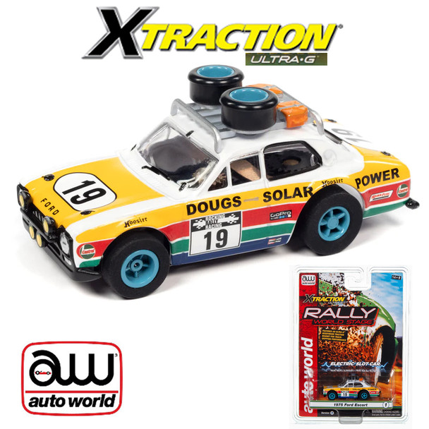 Auto World Xtraction 1975 Ford Escort w/Roof Rack Yellow / White HO Slot Car