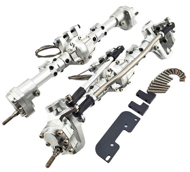 NHX RC Alum Portal Axle w/ Diff Lockers HD Gears Truss Steering Knuckle For Axial SCX10 I / II / III -Silver