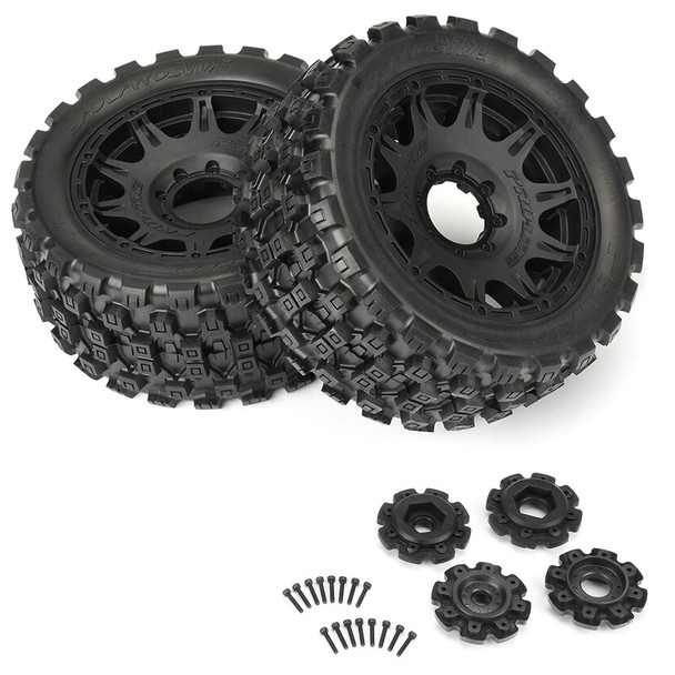 Pro-Line 1/6 Badlands MX57 F/R Tires MTD on Raid 8x48 24mm Hex Wheels BK (2)