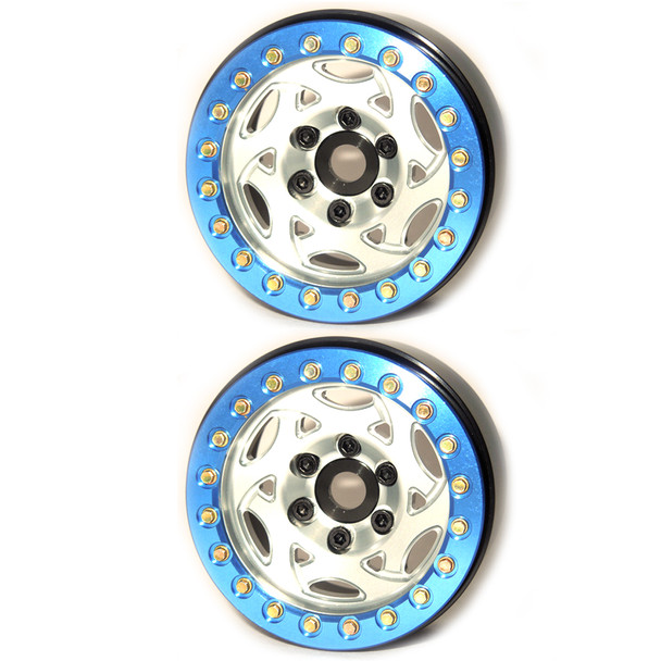 SSD RC SSD00244 1.9" Aluminum Champion Beadlock Wheels Silver / Blue (2)