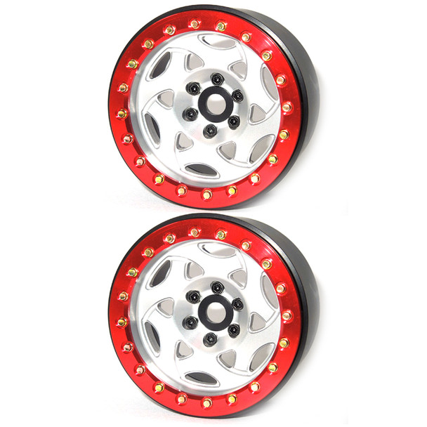 SSD RC SSD00345 2.2" Champion Beadlock Wheels Silver / Red (2)