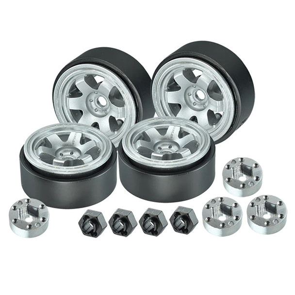 GPM Alum 1.0 Inch Beadlock Alloy Wheel Rims Set (6 Poles) Silver for 1/18 TRX4M