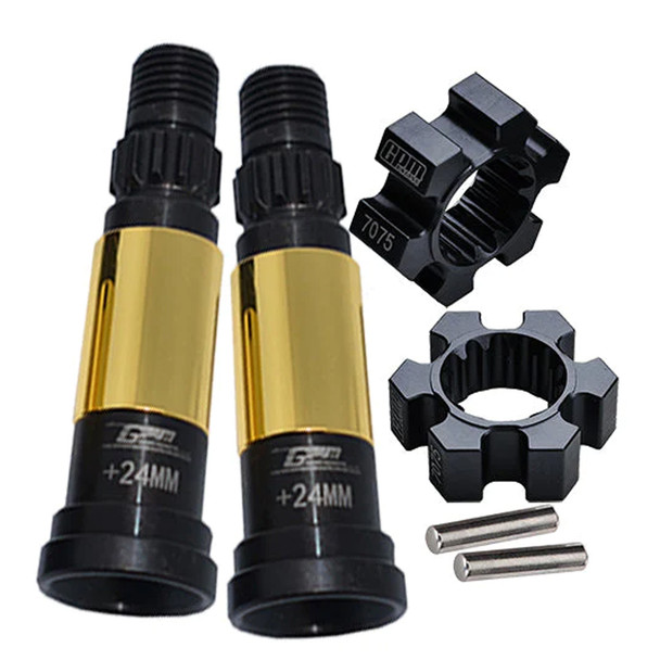 GPM F/R Harden Steel #45 CVD Joint (+24mm) Alum Wheel Hex Hubs Black for X-Maxx