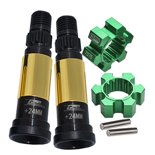 GPM F/R Harden Steel #45 CVD Joint (+24mm) Alum Wheel Hex Hubs Green for X-Maxx