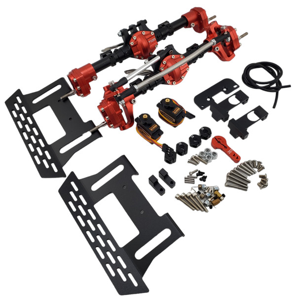 NHX RC Alum Complete Assembled Axle w/ Diff Lockers Portals for SCX10 I / II / III -Red