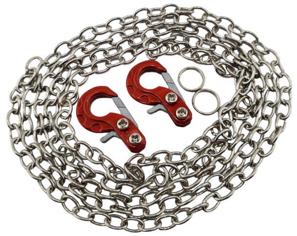 NHX Alloy RC Premium Winch Hook w/ Silver Tow Chain for 1/10 Crawler -Red