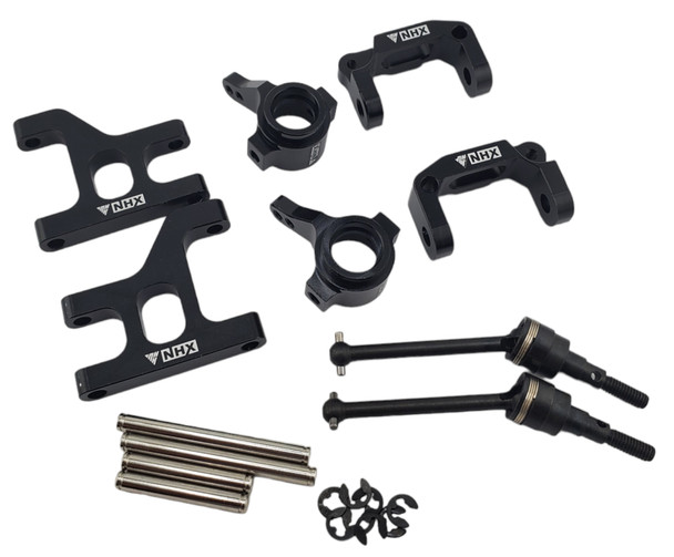 NHX RC Alloy Steering Knuckle & Front Lower Suspension Arm & C Hub & CVD for Tamiya CC01 Black