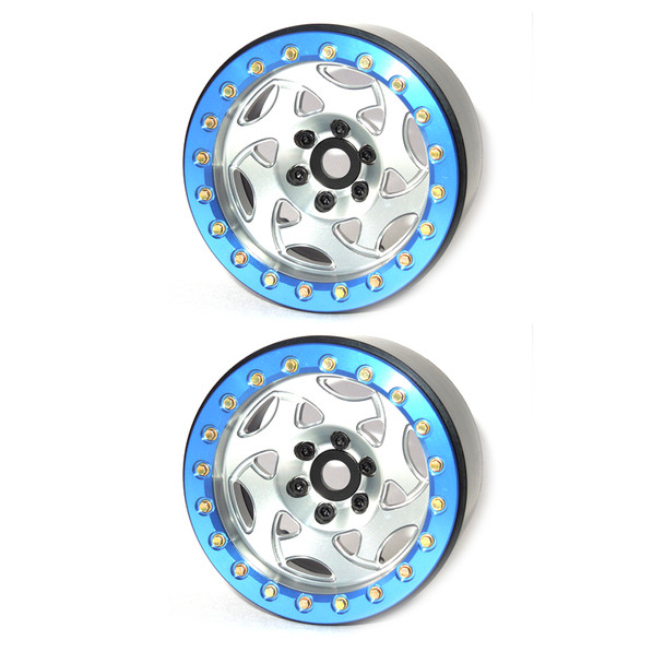 SSD RC SSD00238 2.2" Aluminum Champion Beadlock Wheels Silver/Blue (2)