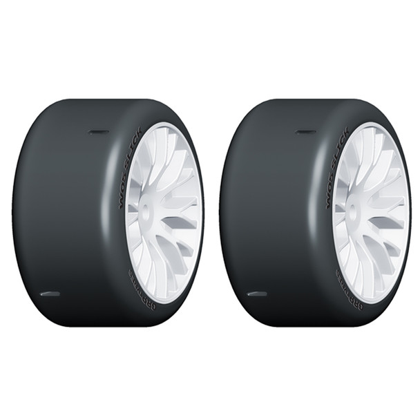 GRP GWH05-XM2 1:5 TC – W05 SLICK – XM2 Medium Tires Mounted on White Rim (2)