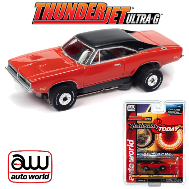 Auto World Thunderjet 1968 Dodge Charger Red HO Scale Slot Car