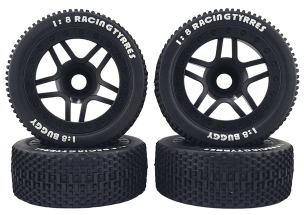 NHX RC 1/8 On-Road Buggy Tires with Wheels Rims 17mm Hex 4pc