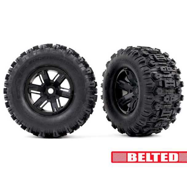 Traxxas 7871 Belted Sledgehammer Tires w/Black Wheels & Foam Inserts (2) for X-Maxx