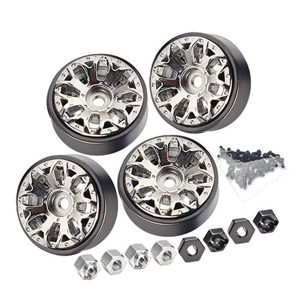 GPM Aluminum 1-Inch Beadlock Alloy Wheel Rims Set (Y-Shape) Silver for 1/18 TRX4M