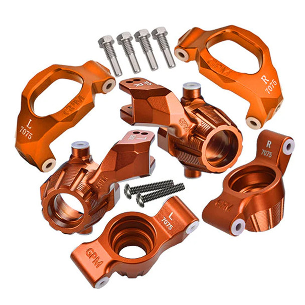 GPM Alum 7075 Front C-Hubs & Front Steering Blocks & Rear Stub Axle Orange for Maxx