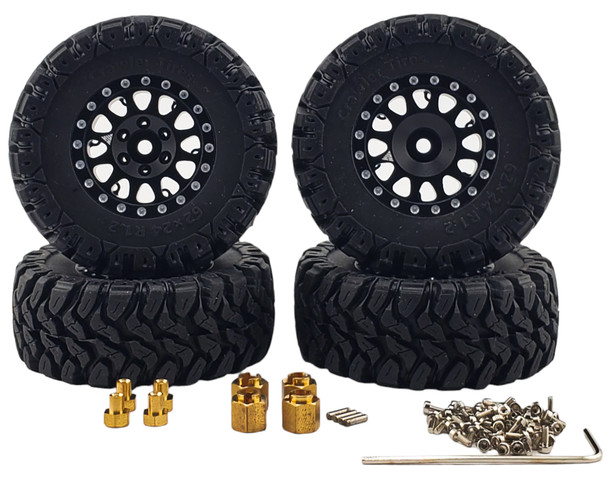 NHX RC 1.2" Crawler Tires w/ Alum Beadlock Wheel (4) for 1/18 TRX-4M Super Soft -Black