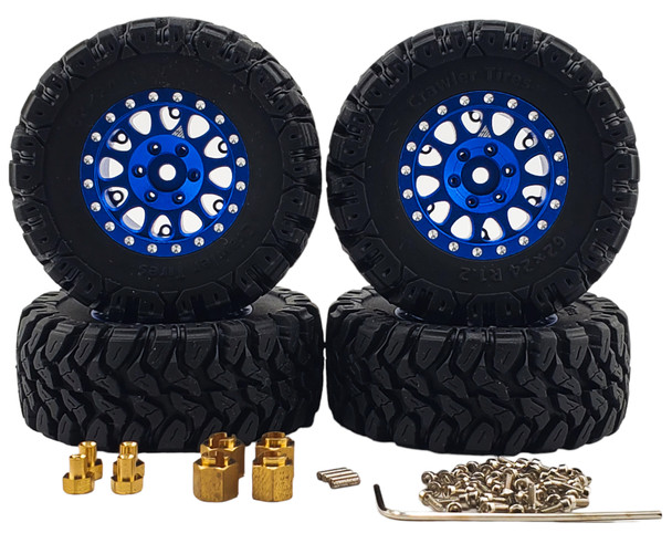 NHX RC 1.2" Crawler Tires w/ Alum Beadlock Wheel (4) for 1/18 TRX-4M Super Soft -Blue