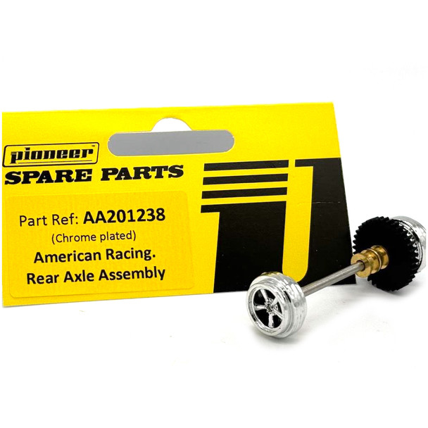 Pioneer AA201238 American Racing Rear Axle Assembly Silver Wheels 1/32 Slot Car