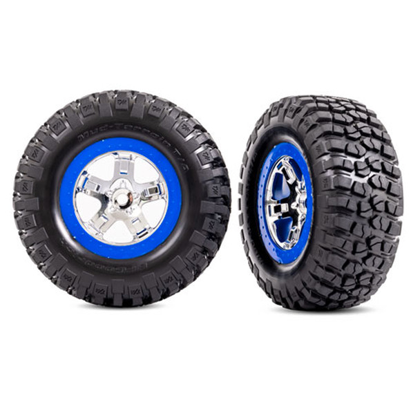 Traxxas 5867A BFGoodrich Mud-Terrain Tires w/Chrome/Blue Beadlock Wheels (2)