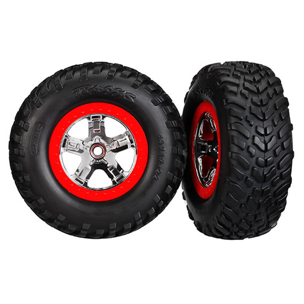 Traxxas 5887 Ultra Soft S1-Compound SCT Tires w/Chrome/Red Beadlock Wheels (2)