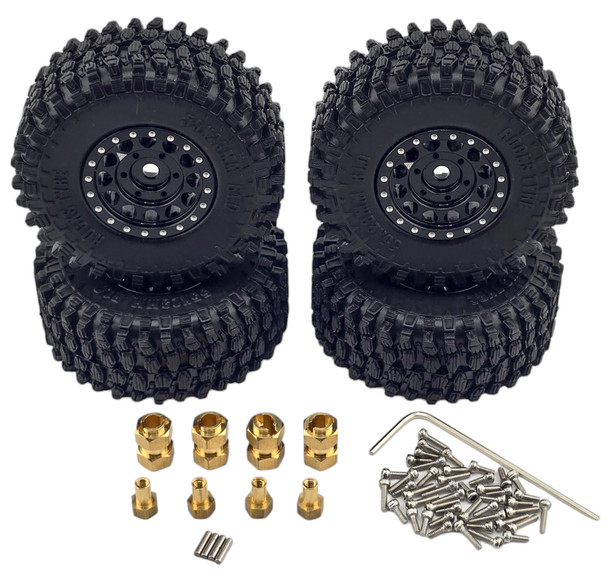 NHX RC Crawler Tires w/ Aluminum Beadlock Wheel Rims (4) for 1/18 TRX-4M Black