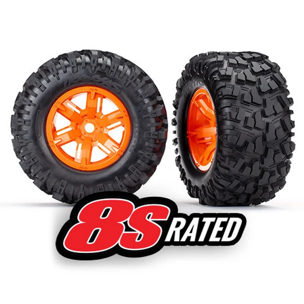 Traxxas 7772T Front/Rear Tires & Wheels Orange Pre-Glued (2) for X-Maxx / XRT