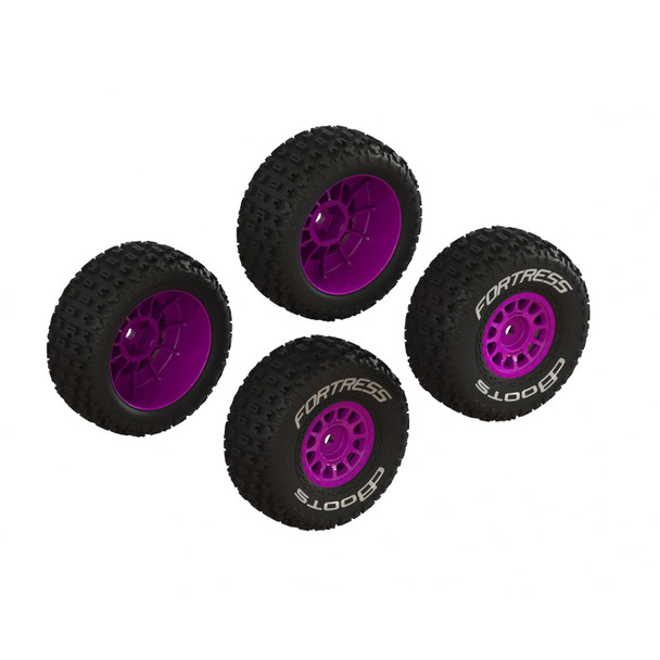 ARRMA ARA-1570 dBoots 'FORTRESS' Tires w/ Purple Wheels (4) for Mojave Grom
