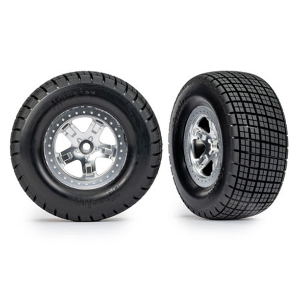 Traxxas 10475 Hoosier Tires Satin Chrome Wheels Beadlock Type (2) w/ Foam Inserts