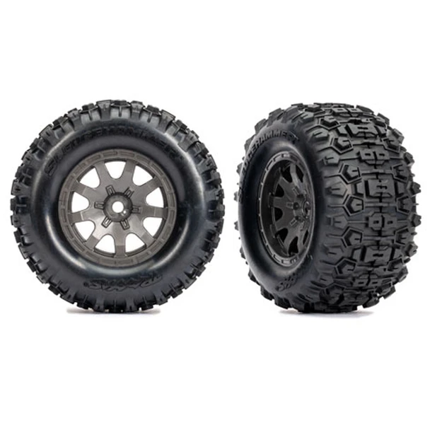 Traxxas 10770-GRAY Sledgehammer Rear Tires w/Gray Wheels (2) for Mini Maxx