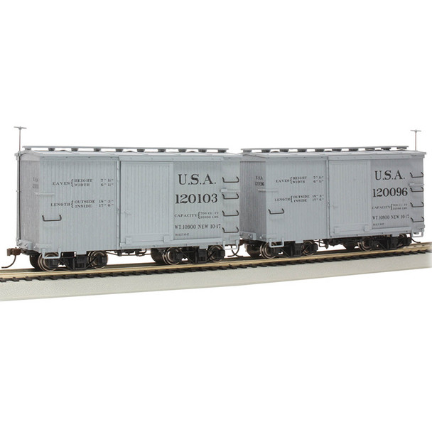 Bachmann 26555 18' Wood Boxcar U.S.A.#120096/120103 w/Murphy Roof (2) On30 Scale