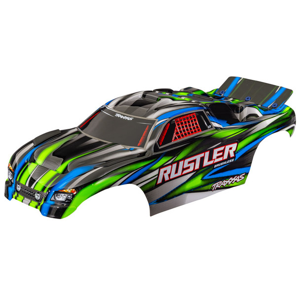 Traxxas 3721-GRN Painted Decals Applied Green Body w/ F/R Mounts for Rustler 2WD