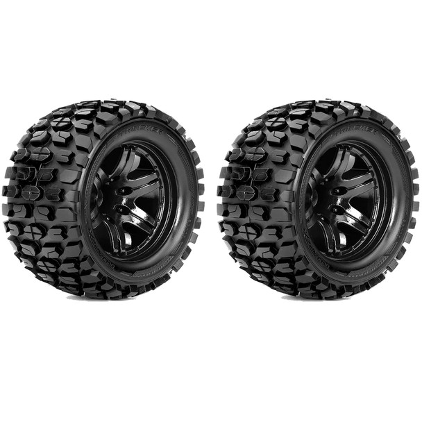 Roapex R/C Tracker 1/10 Monster Truck Tires Mounted on Black Wheels 12mm Hex (2)