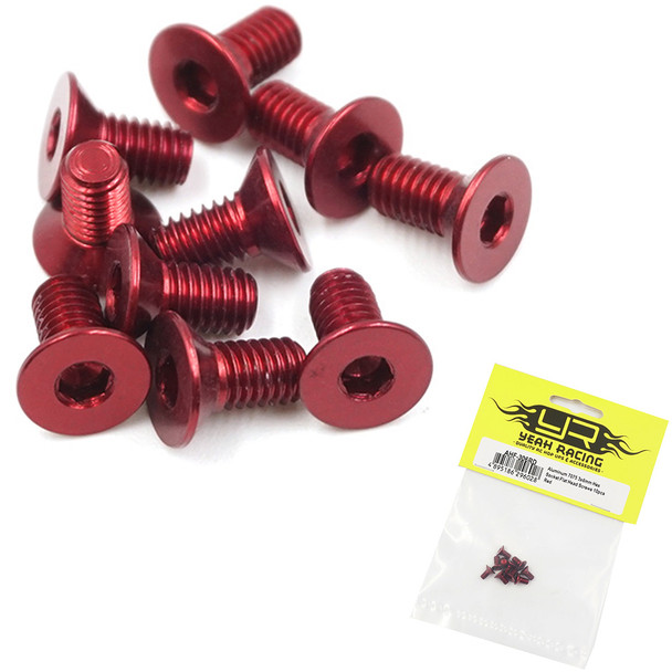 Yeah Racing Aluminum 7075 3x6mm Hex Socket Flat Head Screws (10pcs) Red