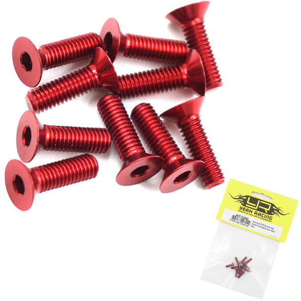 Yeah Racing Aluminum 7075 3x10mm Hex Socket Flat Head Screws (10pcs) Red