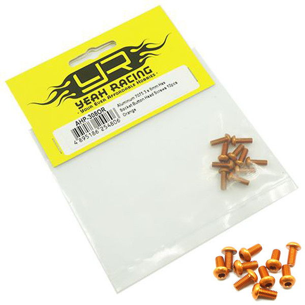 Yeah Racing AHP-308OR Aluminum 7075 3x8mm Hex Socket Button Head Screws (10) OR