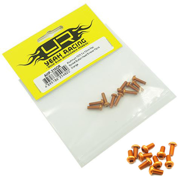 Yeah Racing AHP-310OR Aluminum 7075 3x10mm Hex Socket Button Head Screws (10) OR