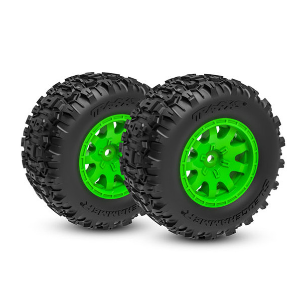 Traxxas 10771-GRN Sledgehammer Front Tires w/ Green Wheels (2) for Mini Maxx