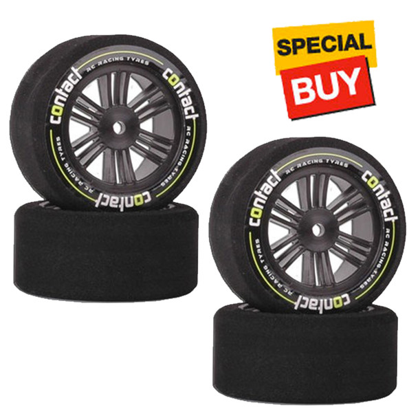 Contact RC 1/10 Foam Front / Back Tires JAP Black Carbon Wheels (4)