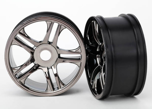 Traxxas 6476 Wheels Split Spoke Black Chrome Rear XO-1 (2)