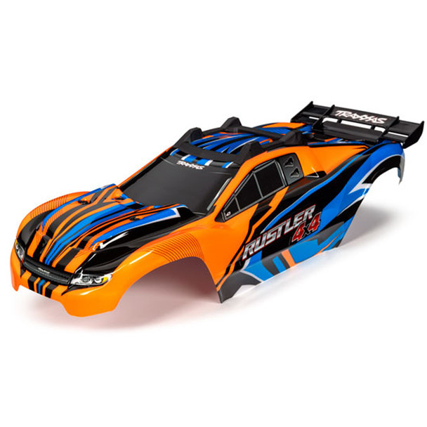 Traxxas 6734T Orange/Blue Body w/ F/R Body Mounts & Rear Support for Rustler 4x4
