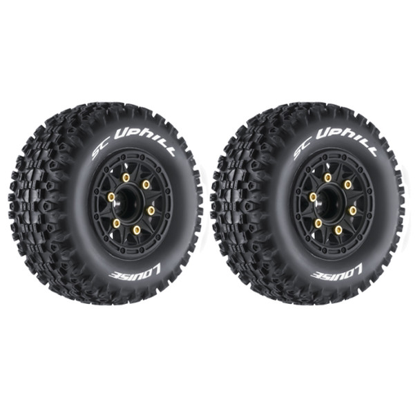 Louise R/C SC-Uphill 1/10 SC Soft Tires w/12/14/17mm Removable Hex, Black Rim (2)