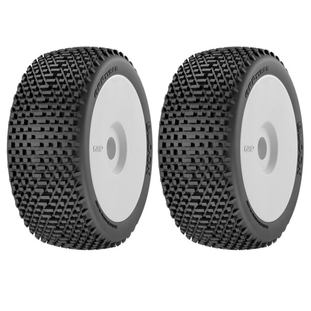 GRP GMX20-S35 1:8 BU BLOCK S35 Soft Tires w/New White Wheel / Foam Insert (2)